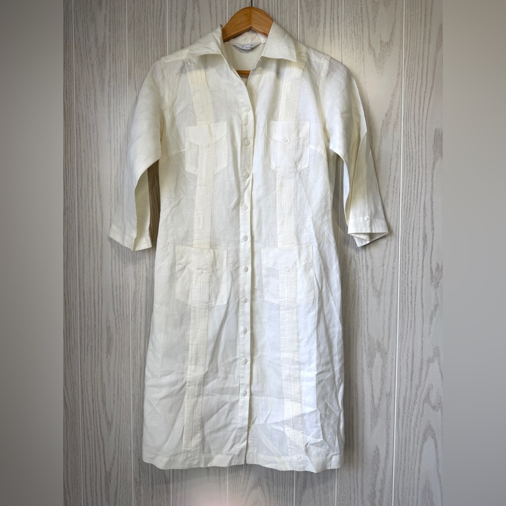 J.M.P. Linen Pintuck Button Front Shirt Dress Size S